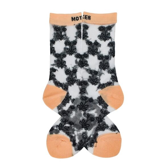Mother The Step Up Sprouts MF Peach Black Floral Flower Sheer Socks NEW Tags - Picture 3 of 6